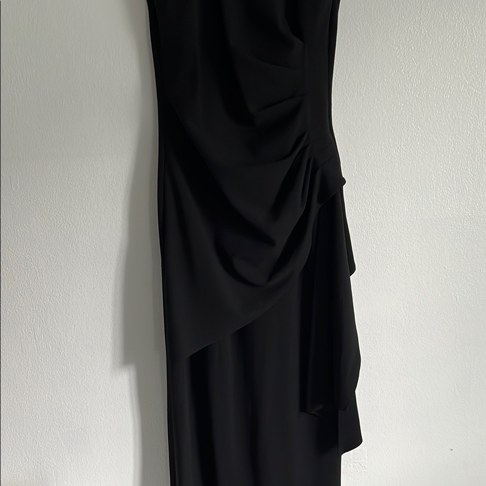 Badgley Mishka Black Halter, Ruched Side Slit Evening Gown - Picture 4 of 13